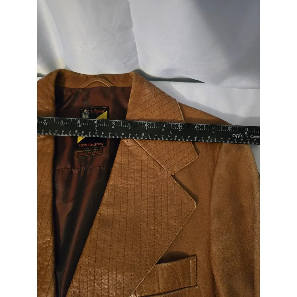 Vartan Designer Collection Vintage Camel Leather Jacket Blazer Coat Size 38 RARE